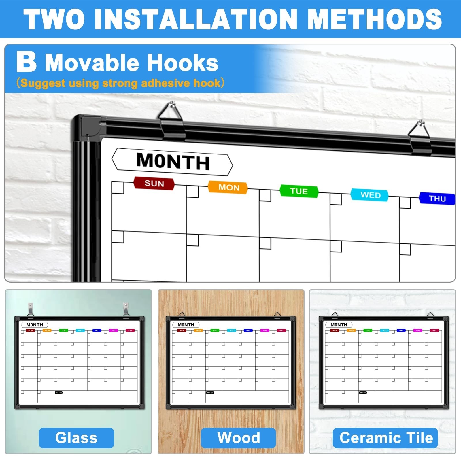Calendar Whiteboard for Wall 24" x 18", Monthly White Board Calendar Dry Eras…