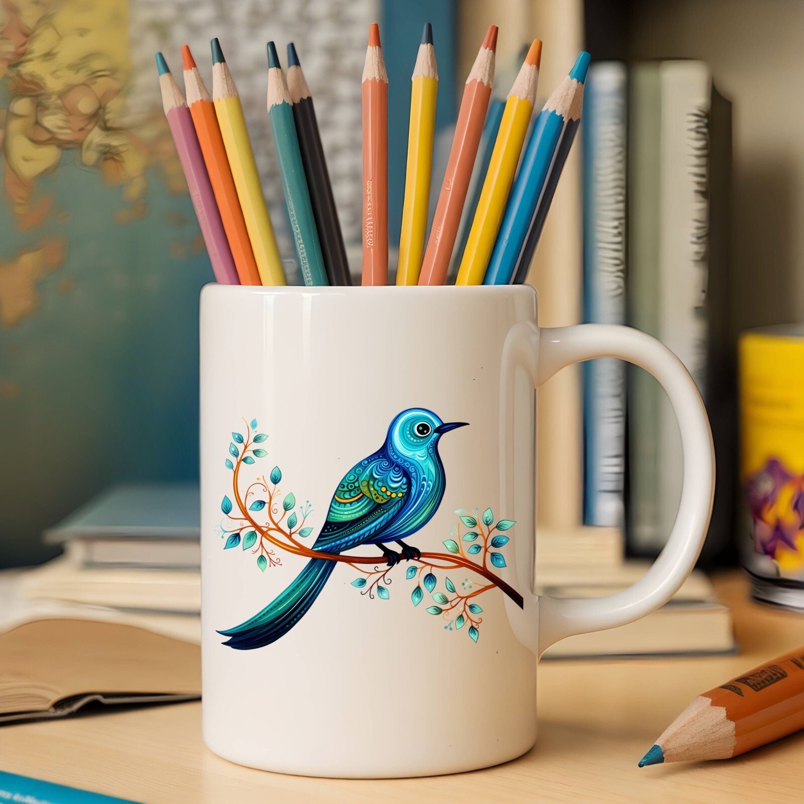 Blue Doodle Bird UV DTF Transparent Sticker / Decal