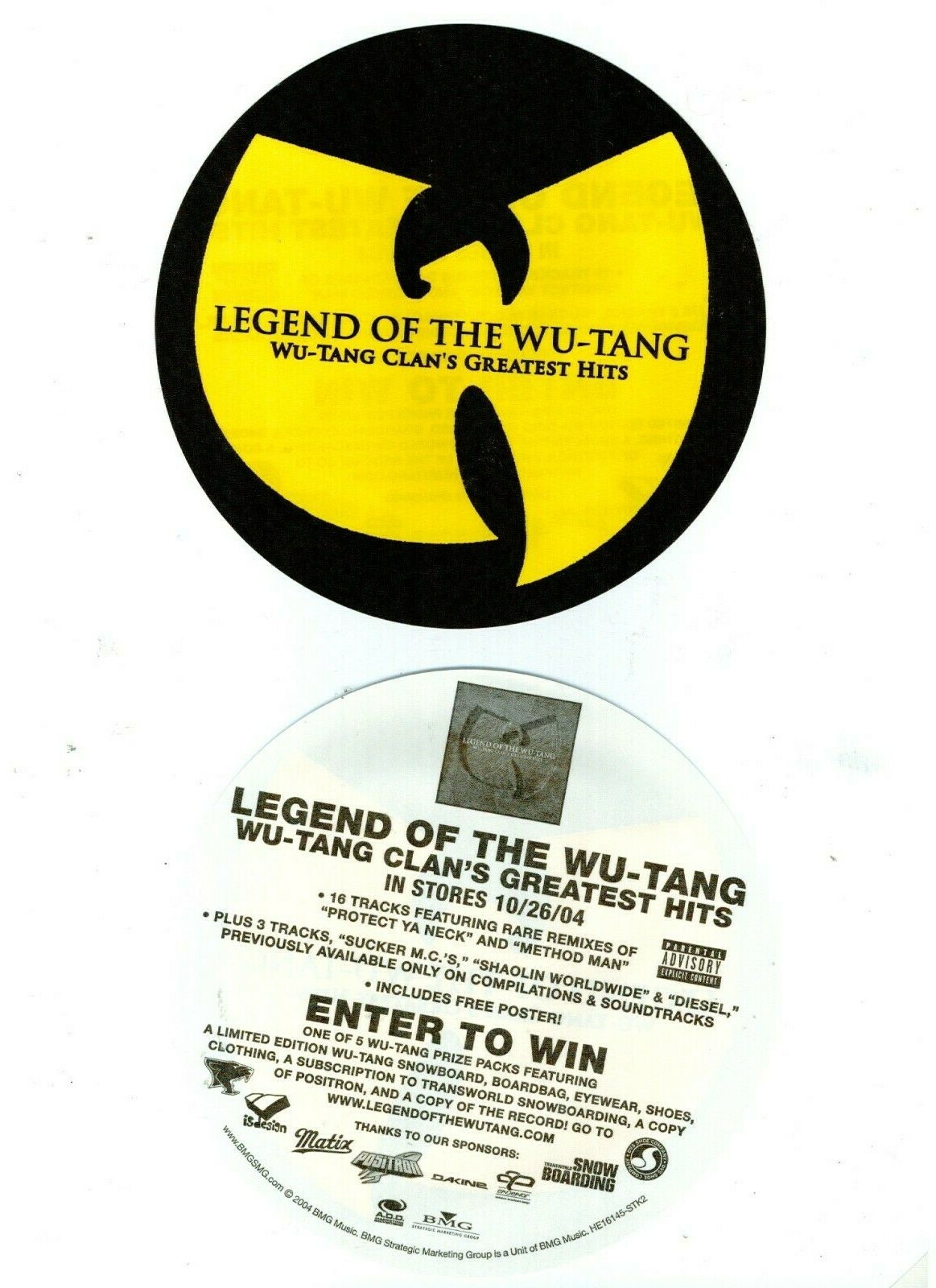 LEGEND OF THE WU-TANG CLAN'S GREATEST HITS STICKER/DECAL LARGE 5.5" DIAMETER NEW