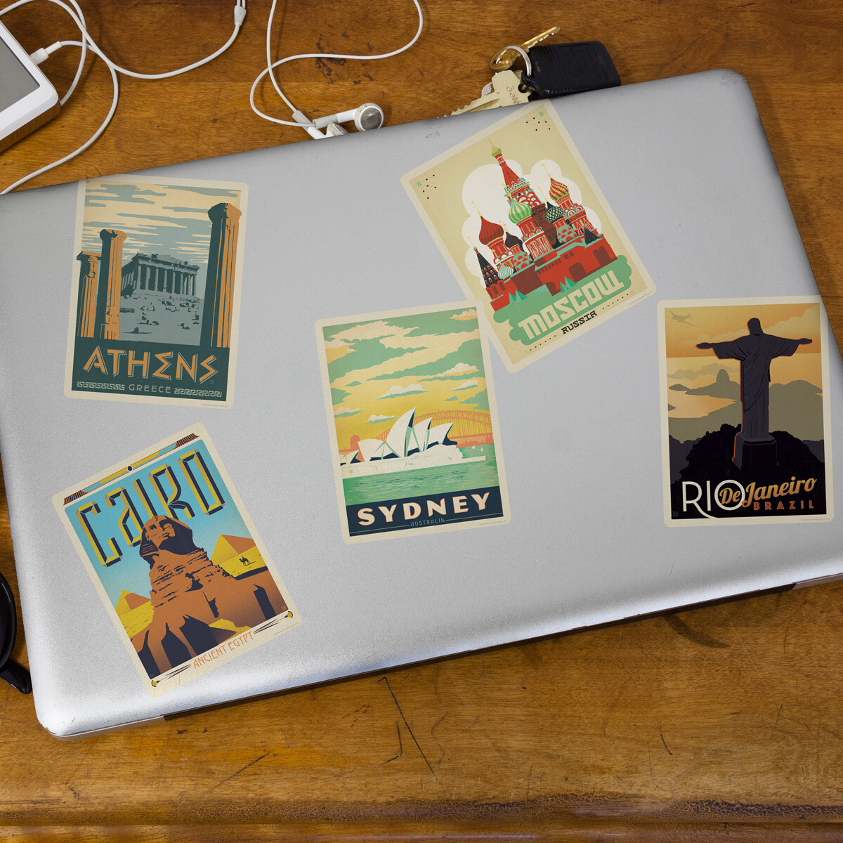 Foreign Cities World Travel Vinyl Sticker Set Vintage Style Laptop Bumper