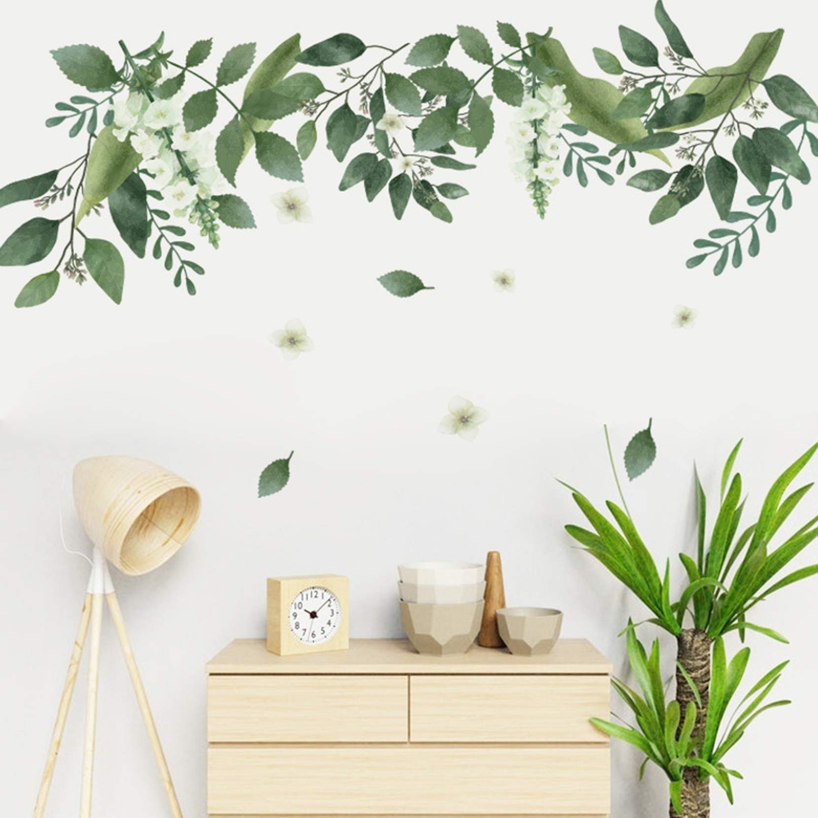 Green Hanging Leaf Wall Decals, Removable Fresh Plant Leaves Flower Vines Wal…