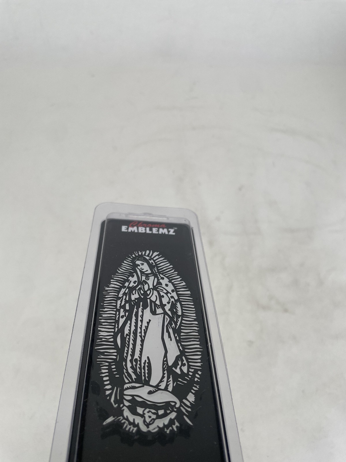 Plastic Emblem Decal Chrome Our Virgin of Lady of Guadalupe 2 Pak Set