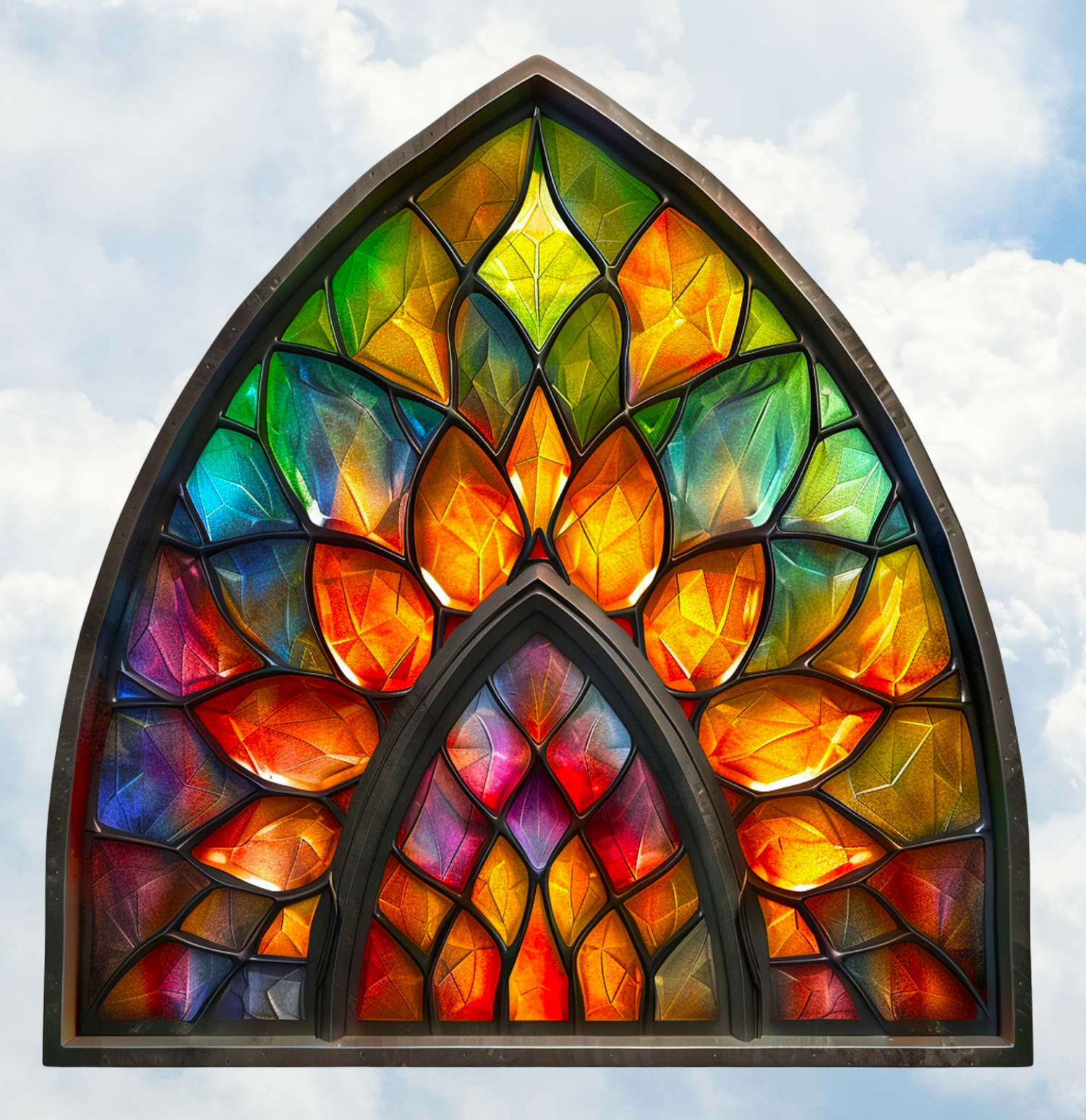 Faux Stained-Glass ARCH WINDOW CLING Size 8" Vinyl