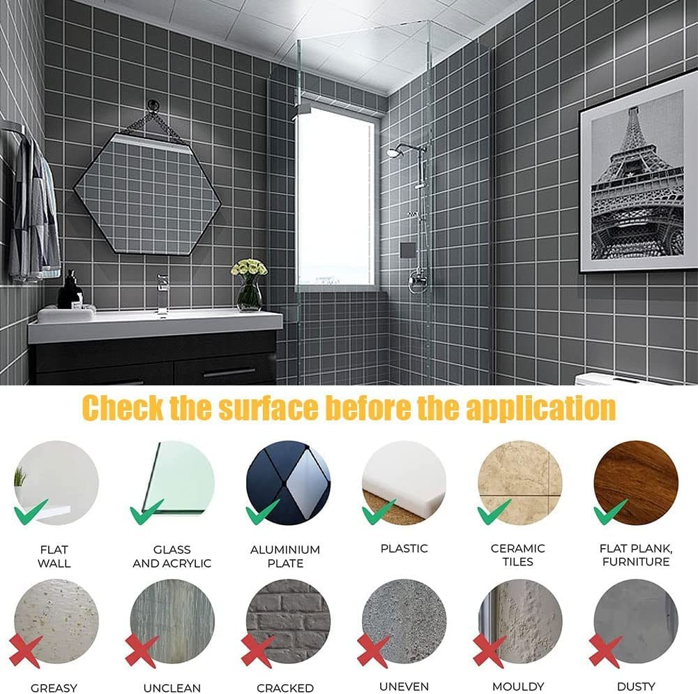 Wall Stickers Tile Stickers, Tezam 50PCS 6' X 6'Square Bathroom/Kitchen Grey