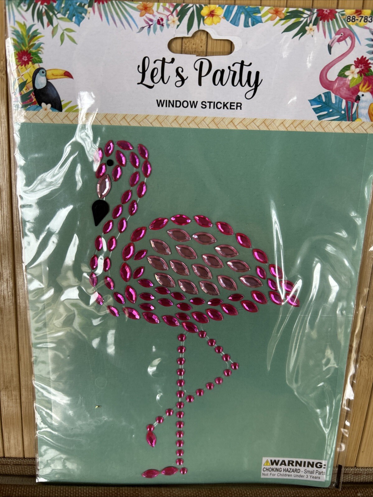Flamingo window sticker Let’s Party 7×4.4” Shiny Rhinestone Like 2 Tone Pink