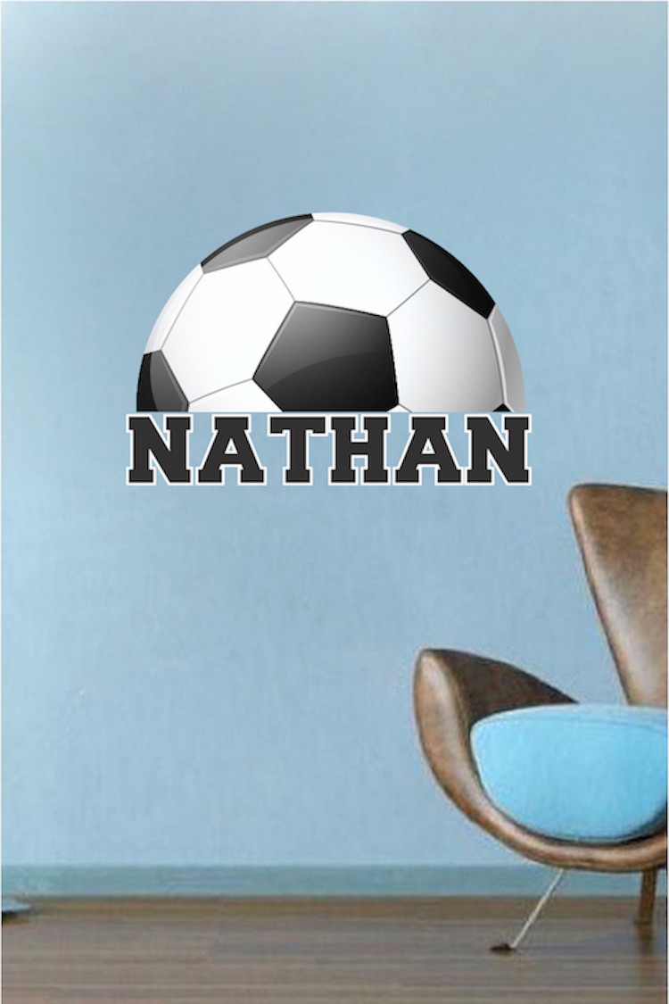Custom Name Soccer Ball Wall Decal Kid's Room Sports Decal Soccer Ball Art, s89