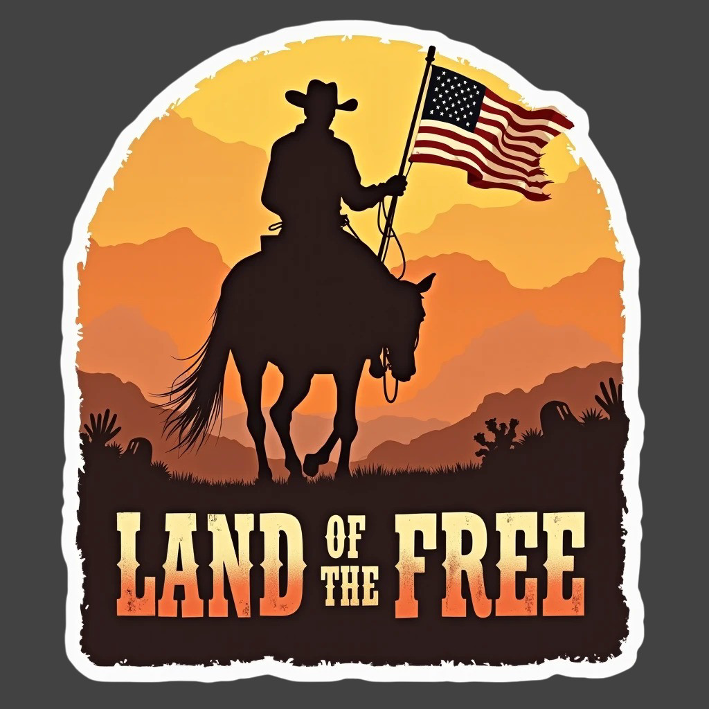 Americana Sticker Vinyl Decal Land of the Free Cowboy USA Flag Western