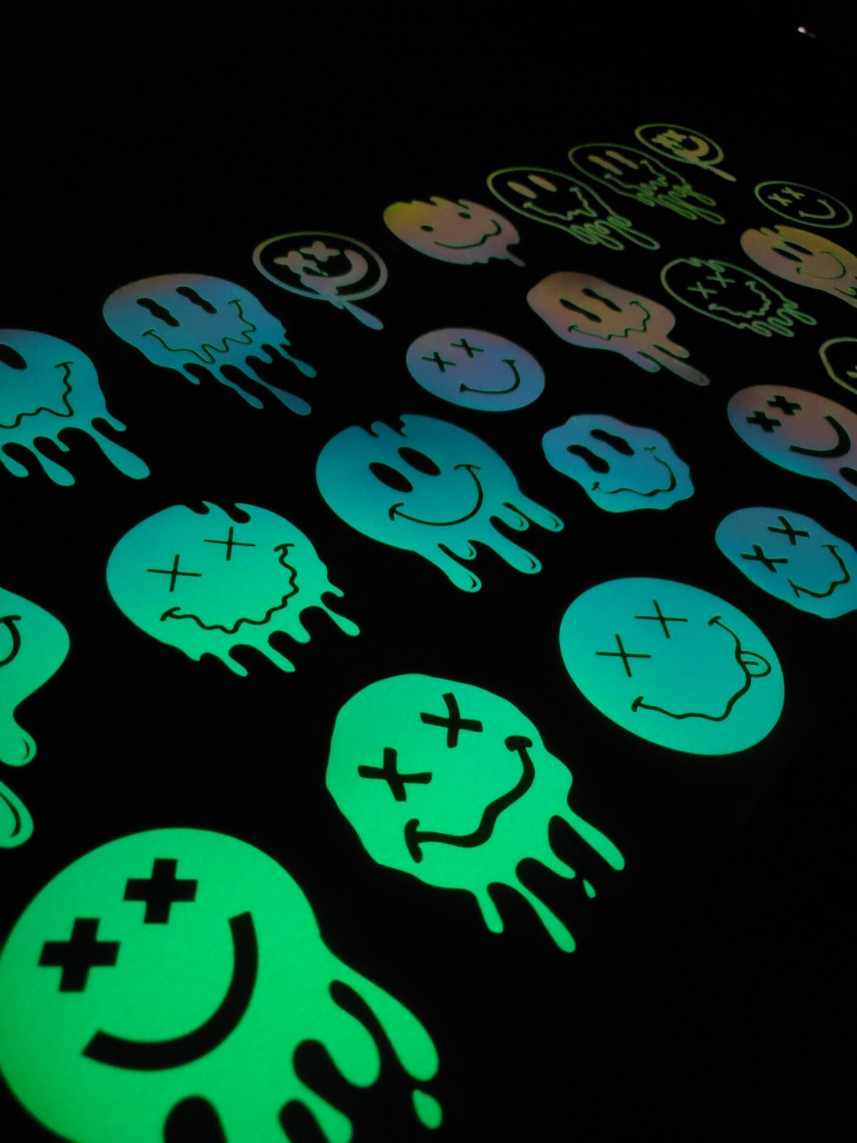 Glow In The Dark Vinyl Decal Smiley Face Drip Effect Lit Studio Decor Full Sheet