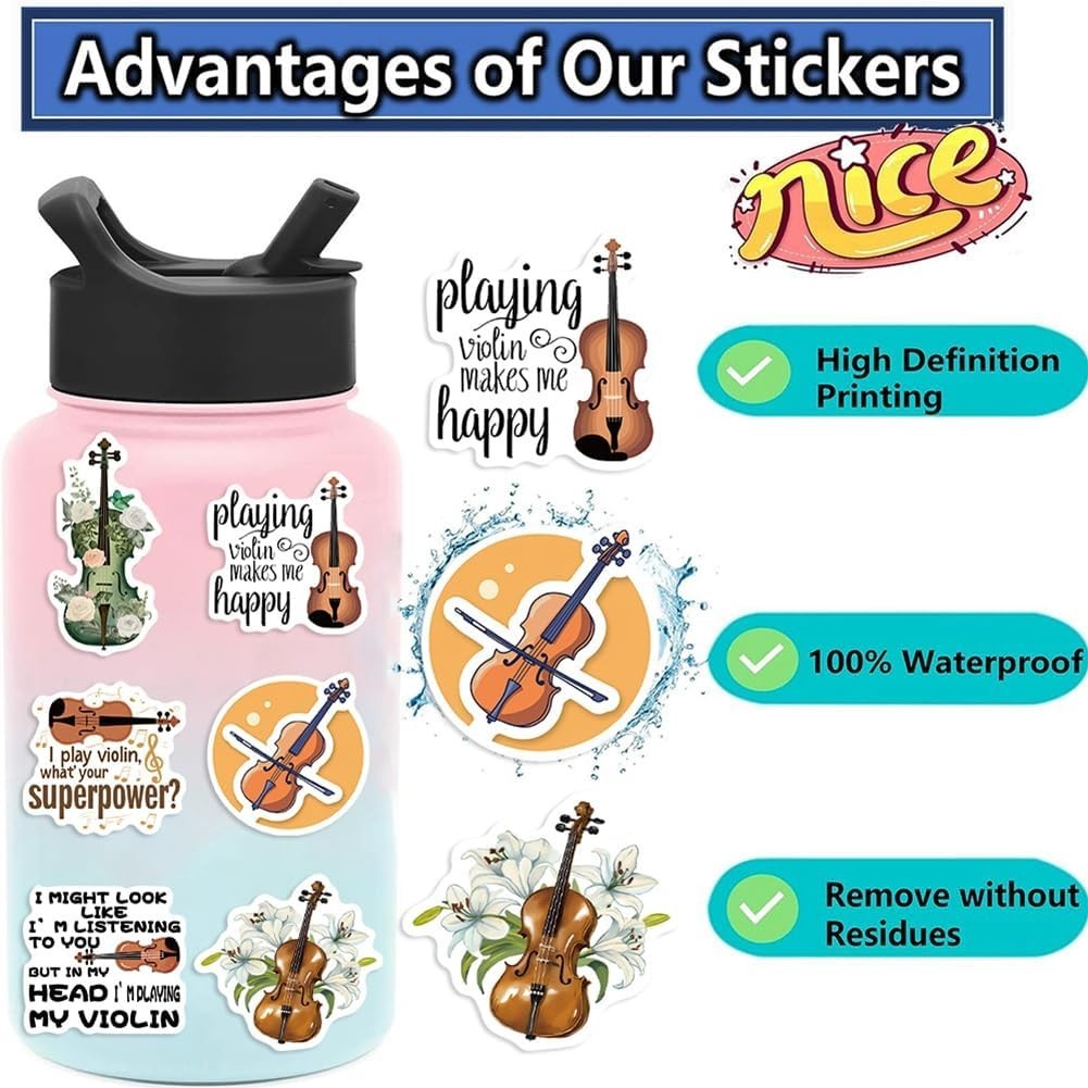 Violin Stickers |50Pcs Musical Instrument Waterproof Vinyl Decals for Water B…