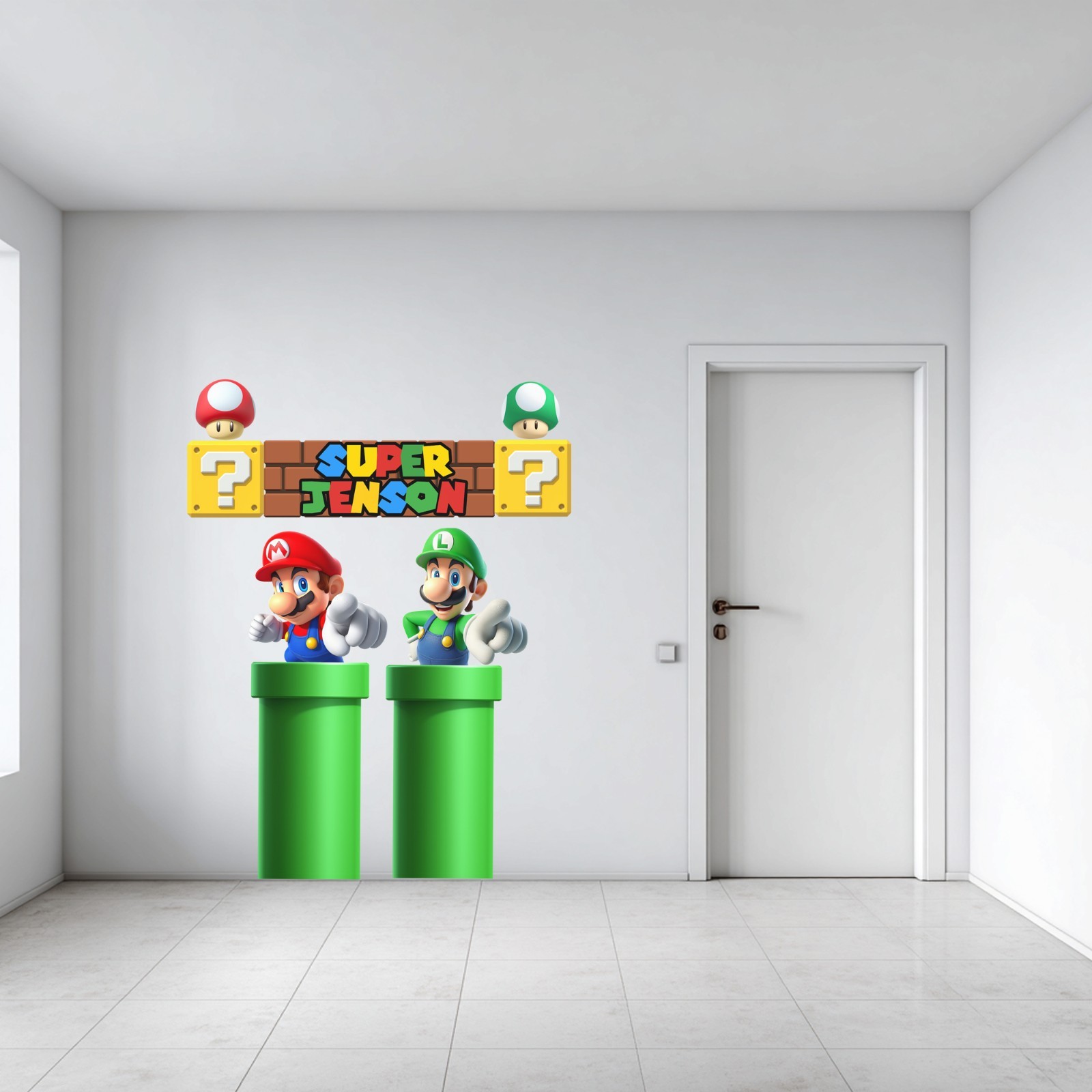 Super Mario and Luigi out of Pipes Personalized Name on Blocks Room Decoration