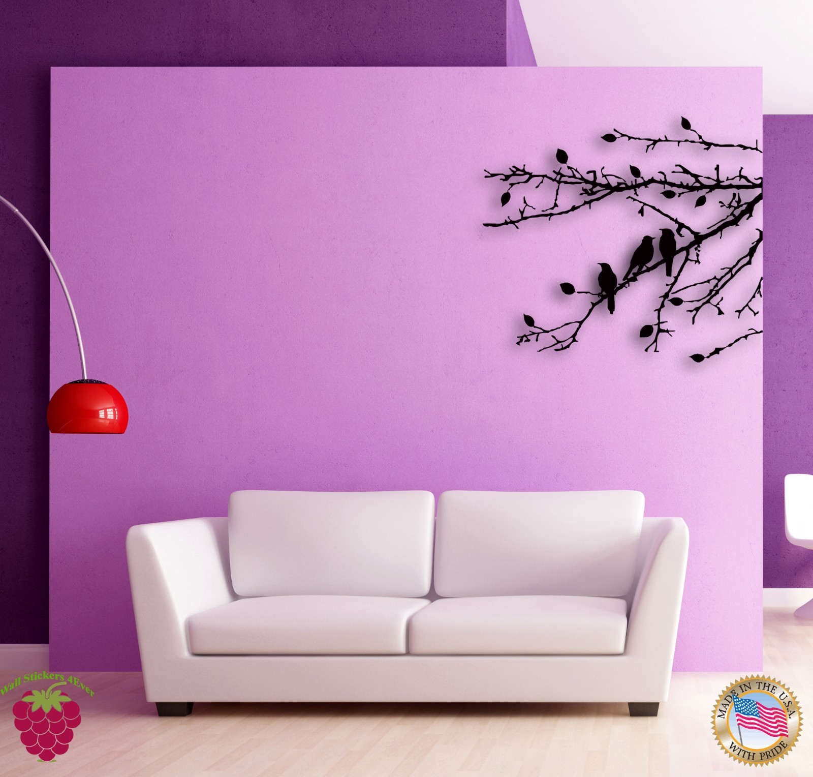 Wall Sticker Branch Leafs Black Birds Floral Decor for Bedroom (z1372)