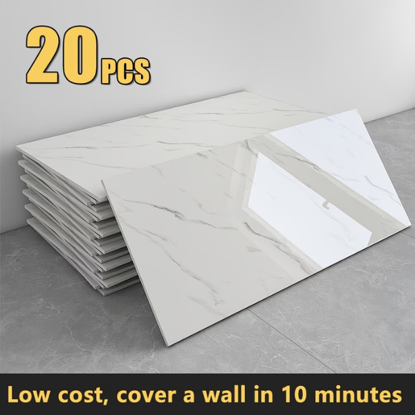 Wall Panels 20PCS Marble Wall Stickers Waterproof Peel & Stick PVC Tiles.