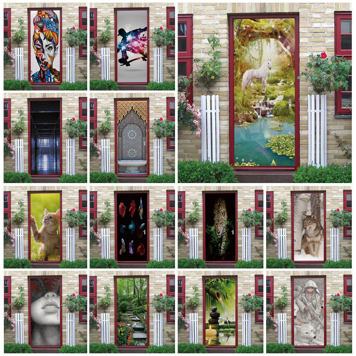 Fantasy Forest Unicorn Waterproof 3D Door Sticker Mural Self Adhesive Wallpaper