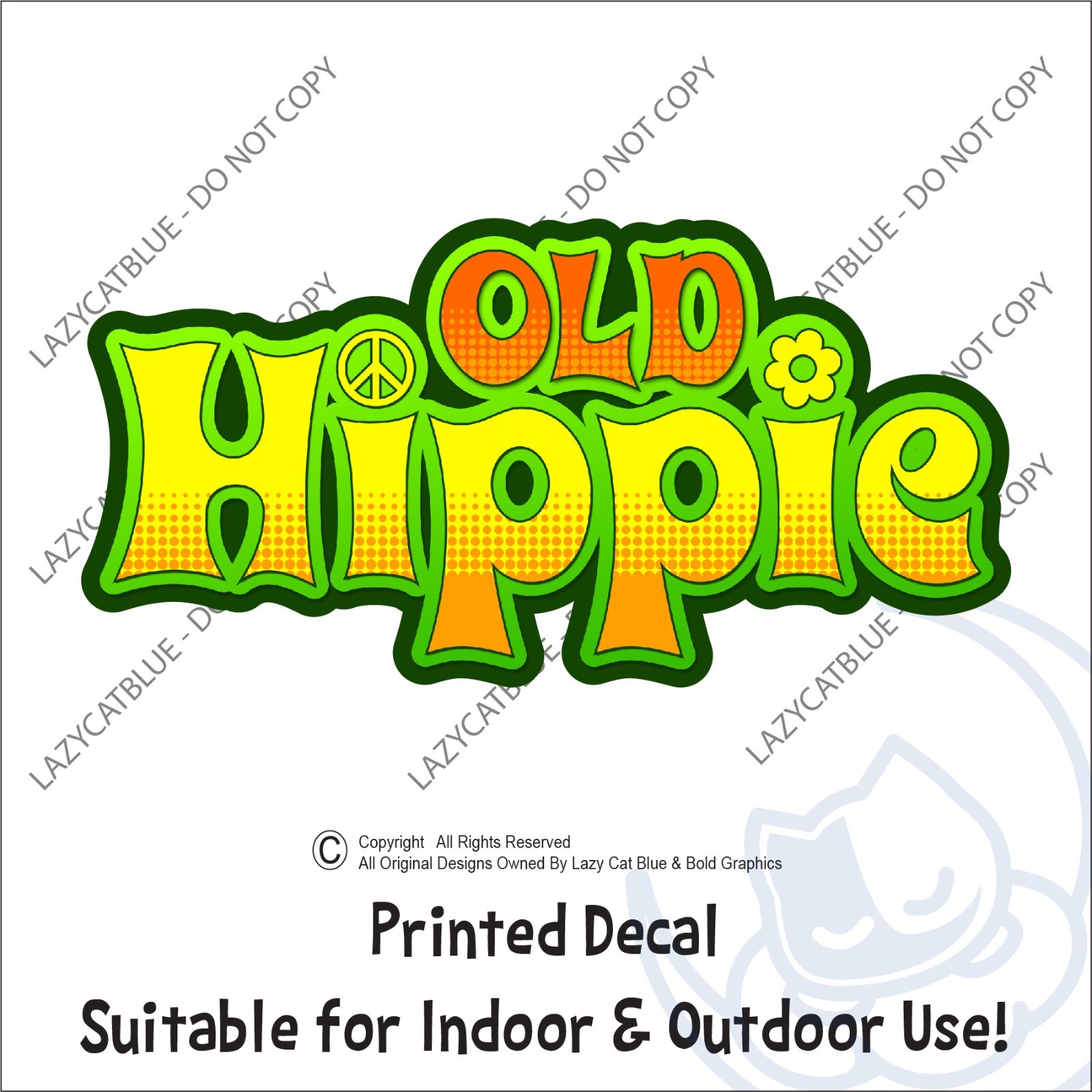 Old Hippie Decal Sticker Peace Love Retro 70s Style Flower Power Groovy Stoner