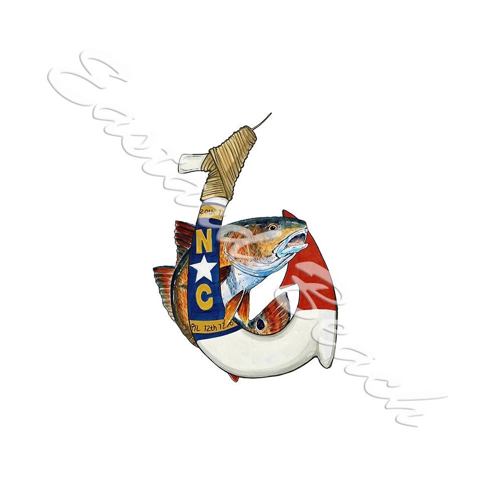 Decal Vinyl Sticker NC Hook and Red Drum Made in USA