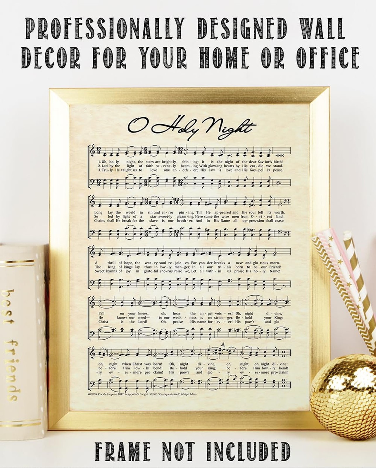 Vintage O Holy Night Music Sheet Poster – Antique Christmas Carol Wall Art De…