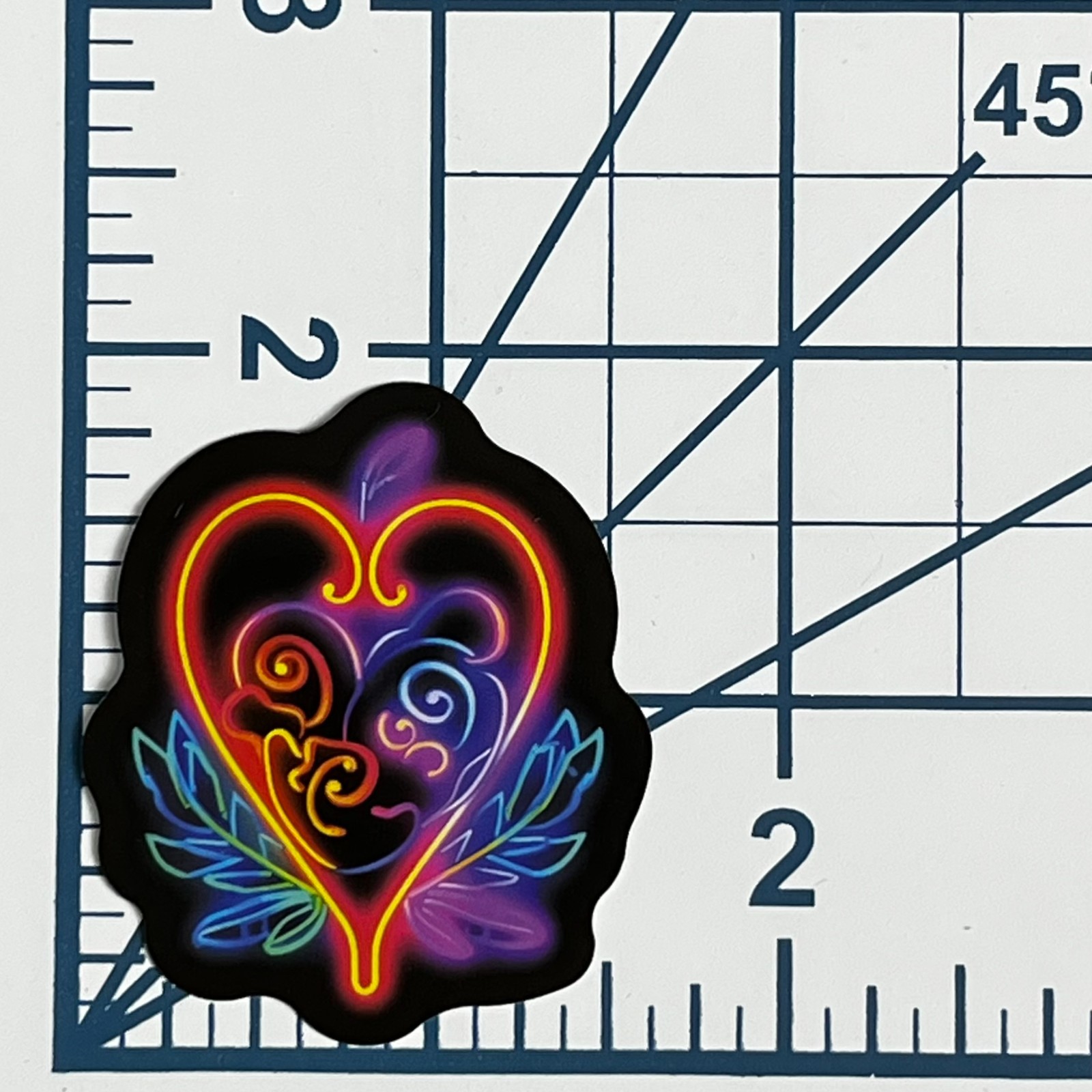 Neon Heart Vinyl Sticker Airbrush Style Psychedelic Decal Retro Art Glow Color