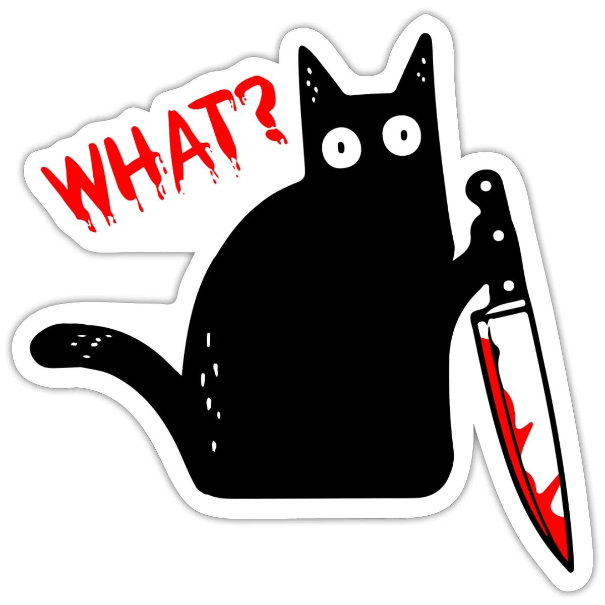 Funny Murderous Cat What. Holding Knife Halloween Sticker, max. 4 x 4"