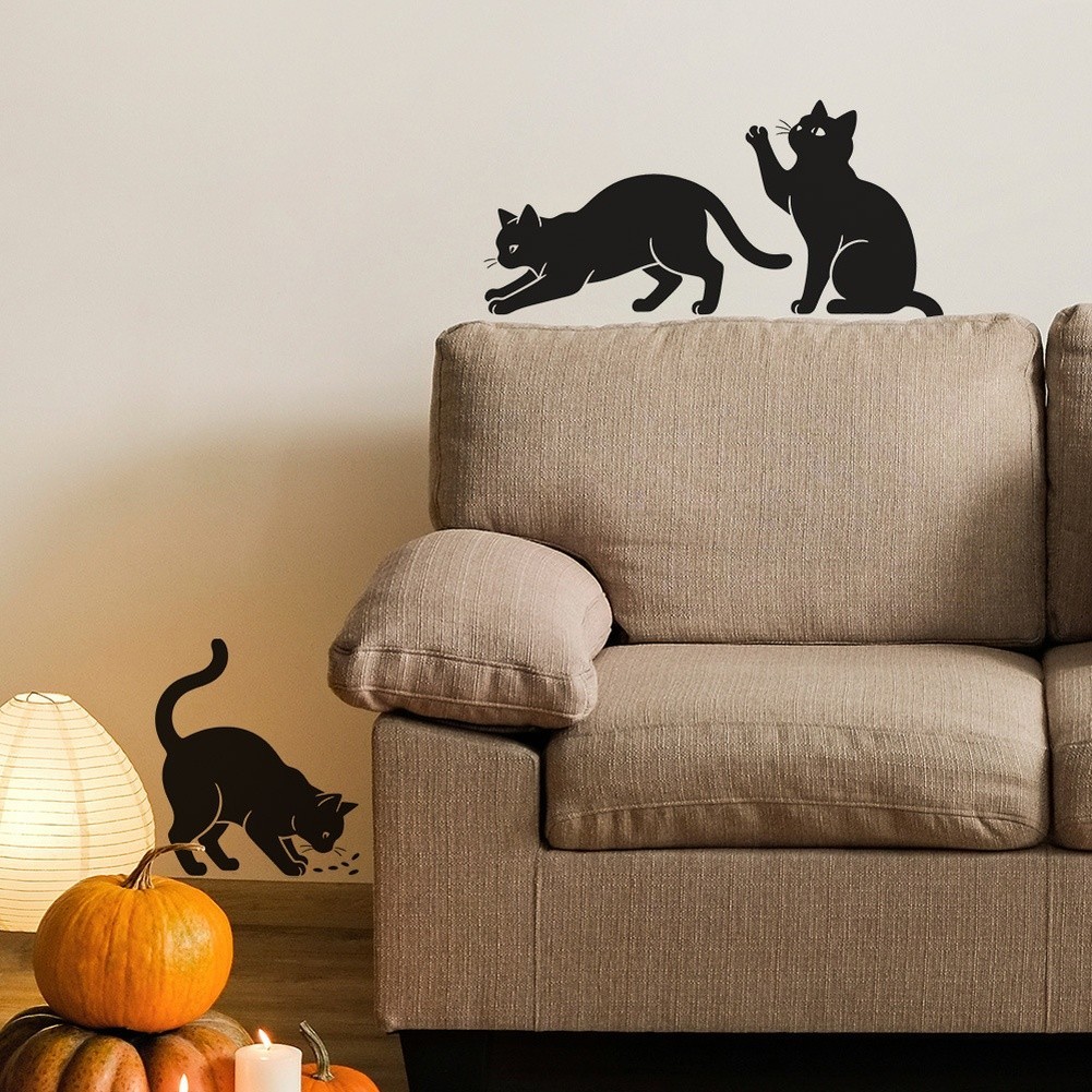 Black Cat Halloween Wall Art Sticker PVC Flexible Decor 22x26cm 60x30cm 22x29cm