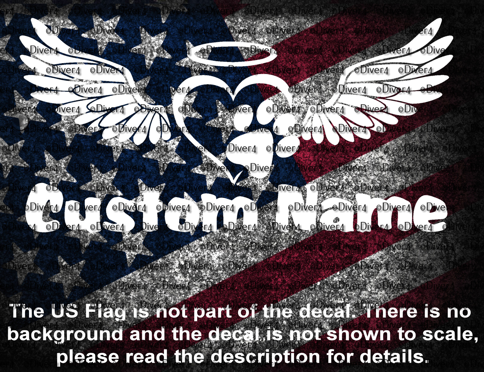 Pet Memorial with Custom Name Wings Halo & Paw Print Decal USA Made US Seller