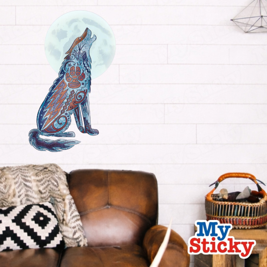 Howling Wolf Moon Wall Decal Tribal Boho Geometric Wall Art Room Southwest Decor