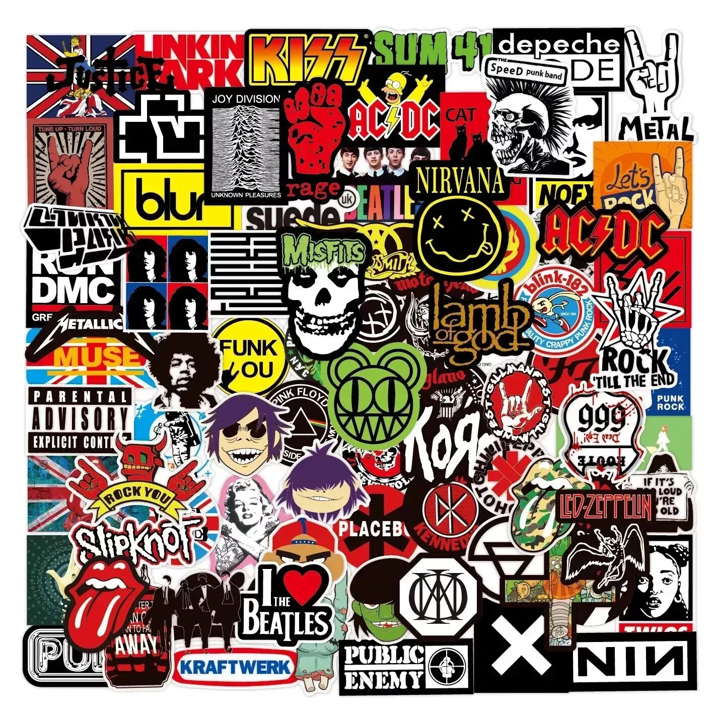US 100PCS Rock Band Stickers Lot Punk Music Heavy Metal Bands Sticker Decal