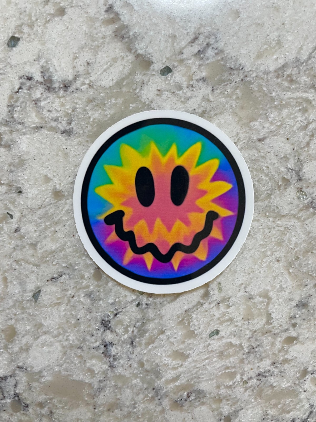 Bursting Sun Trippy Smiley Face Sticker l Gloss or Holographic l Waterproof