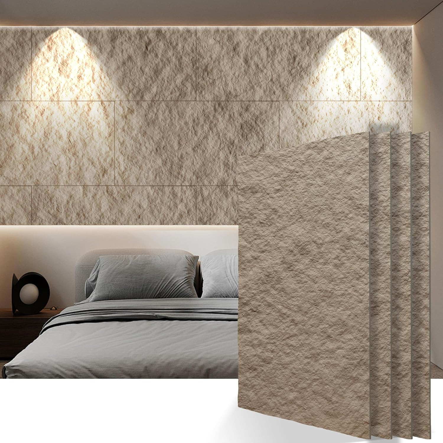 3D Faux Stone Wall Panels – 4 PCS Cement Texture Wainscoting for Home Decor