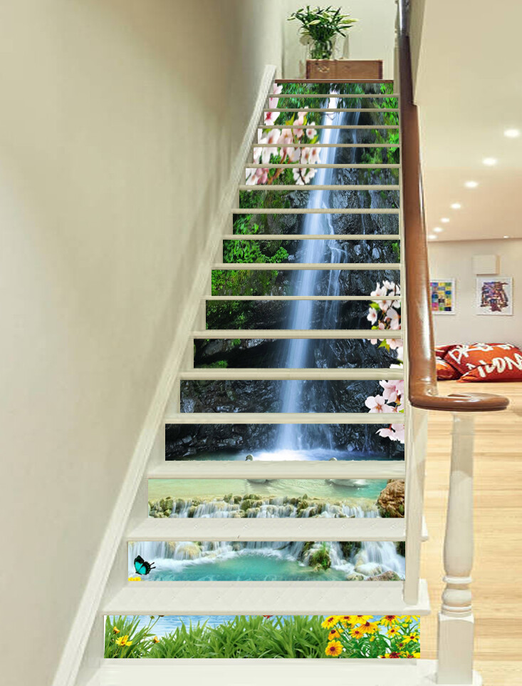3D Peach Blossom AZ380 Stair Risers Decoration Mural Vinyl Wallpaper Kay