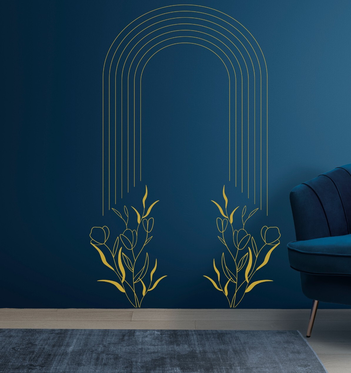 Minimalist Arch Floral Wall Decal – Modern Line Art Vinyl Sticker se269