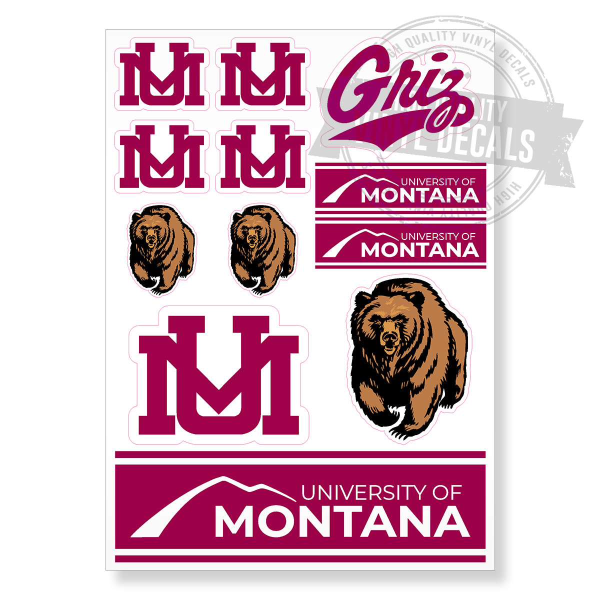 University of Montana NCAA Griz High Quality A4 Printed Vinyl Decal Sticker Kit