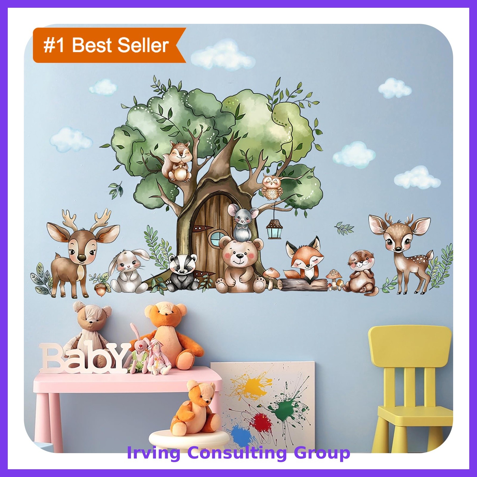 BOAMAU Tree House Animals Jungle Wall Stickers Nursery Decor