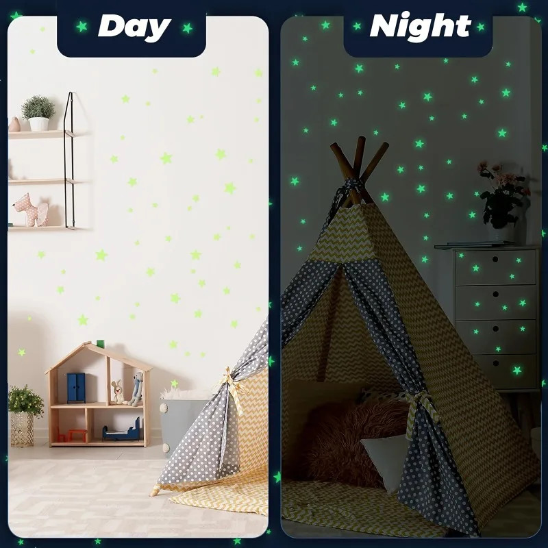 514Pcs Glow in the Dark Star Stickers 3D Geometric Patterned Ceiling and Wall De