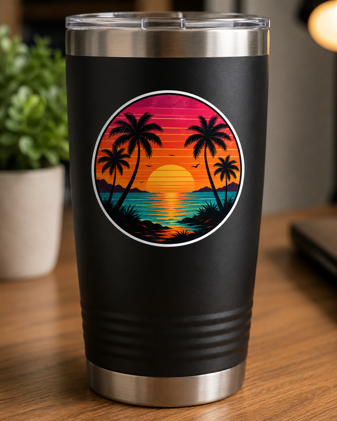 Retro Sunset Palm Trees Sticker Decal Emblem DTF 4×4 INC