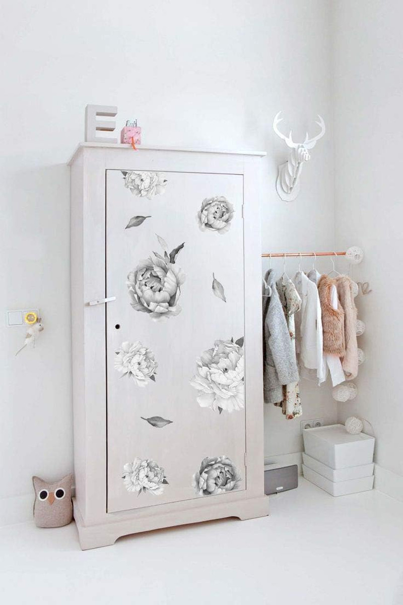 Peony Watercolor Wall Decals (Black and White Watercolor) – Flowers Decals for W