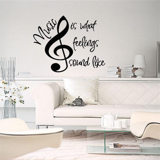 MUSIC IS WHAT FEELINGS SOUND LIKE Wall Art Decal Quote Words Lettering Decor