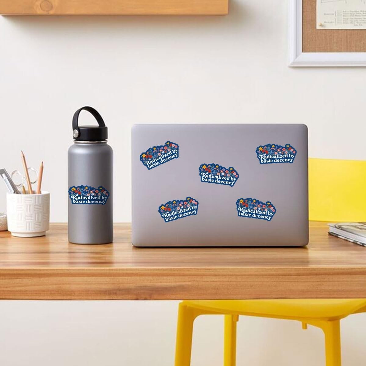 3Pcs Radicalized by Basic Decency Stickers, Colorful Flower Vinyl Decals for Lap