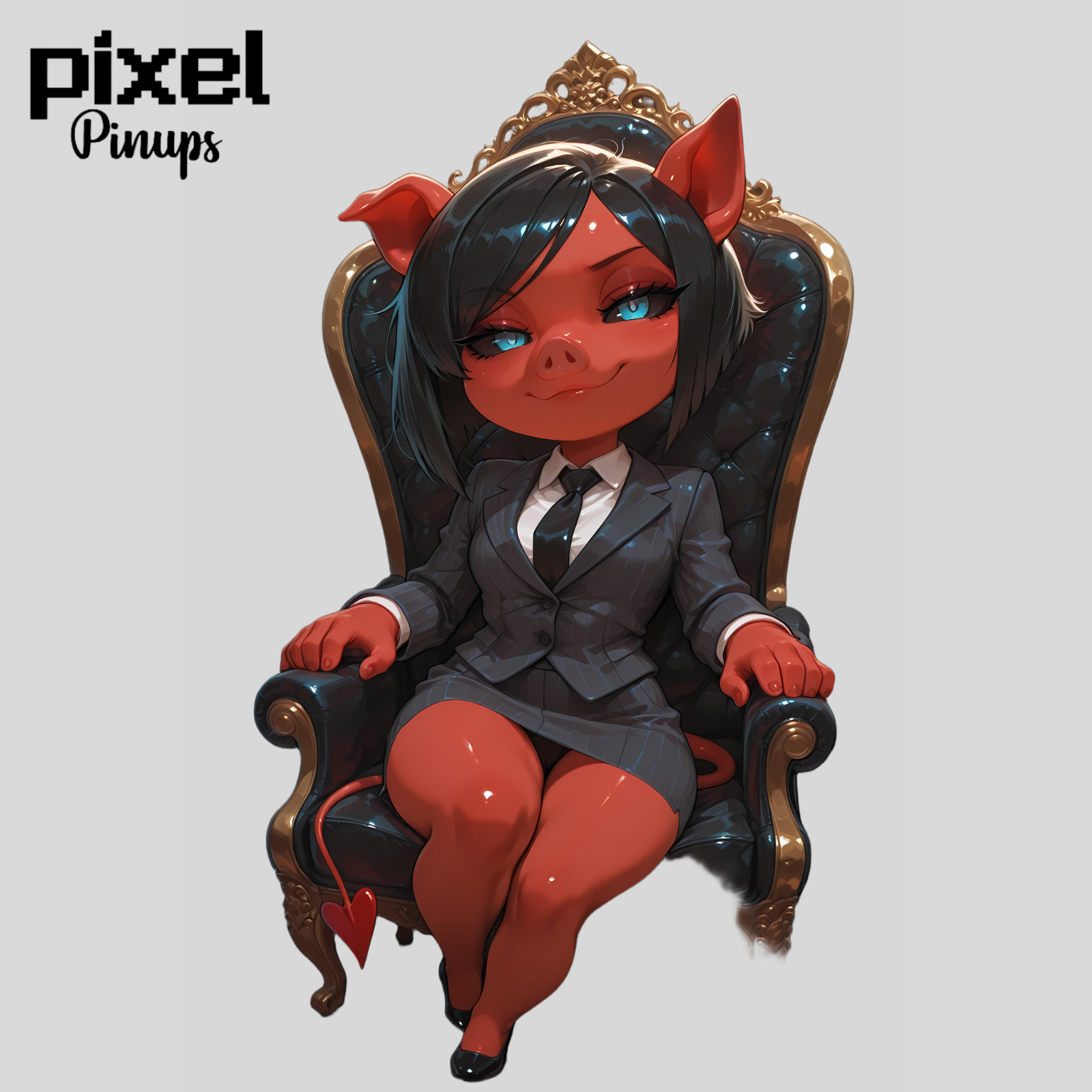 Furry Demon Pig Chibi Pinup Sticker 5.1" Leonore Boss Throne Vinyl