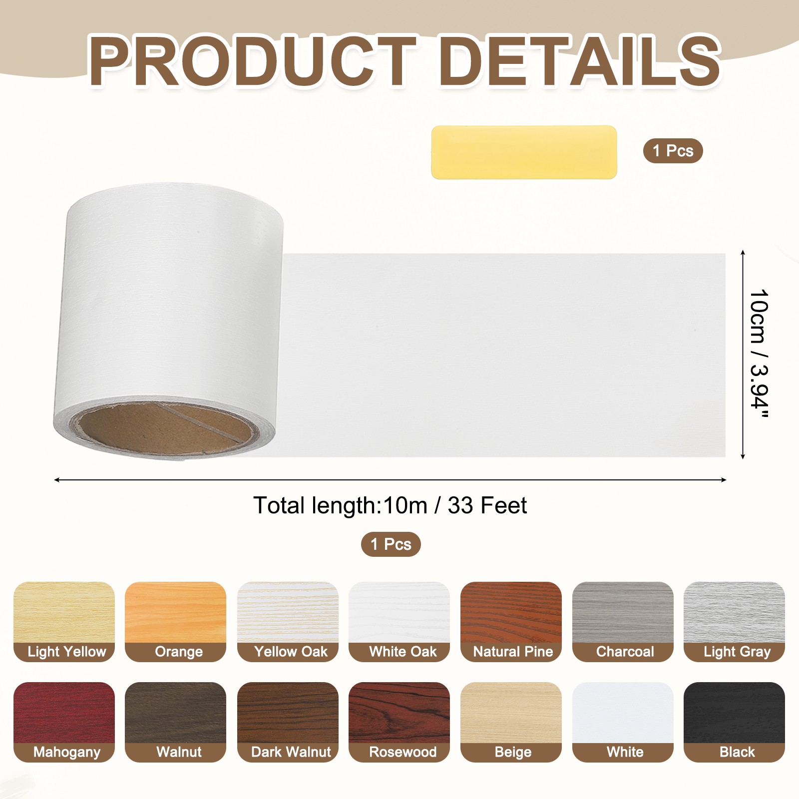 3.94" x 33' Wood Grain Repair Tape, White