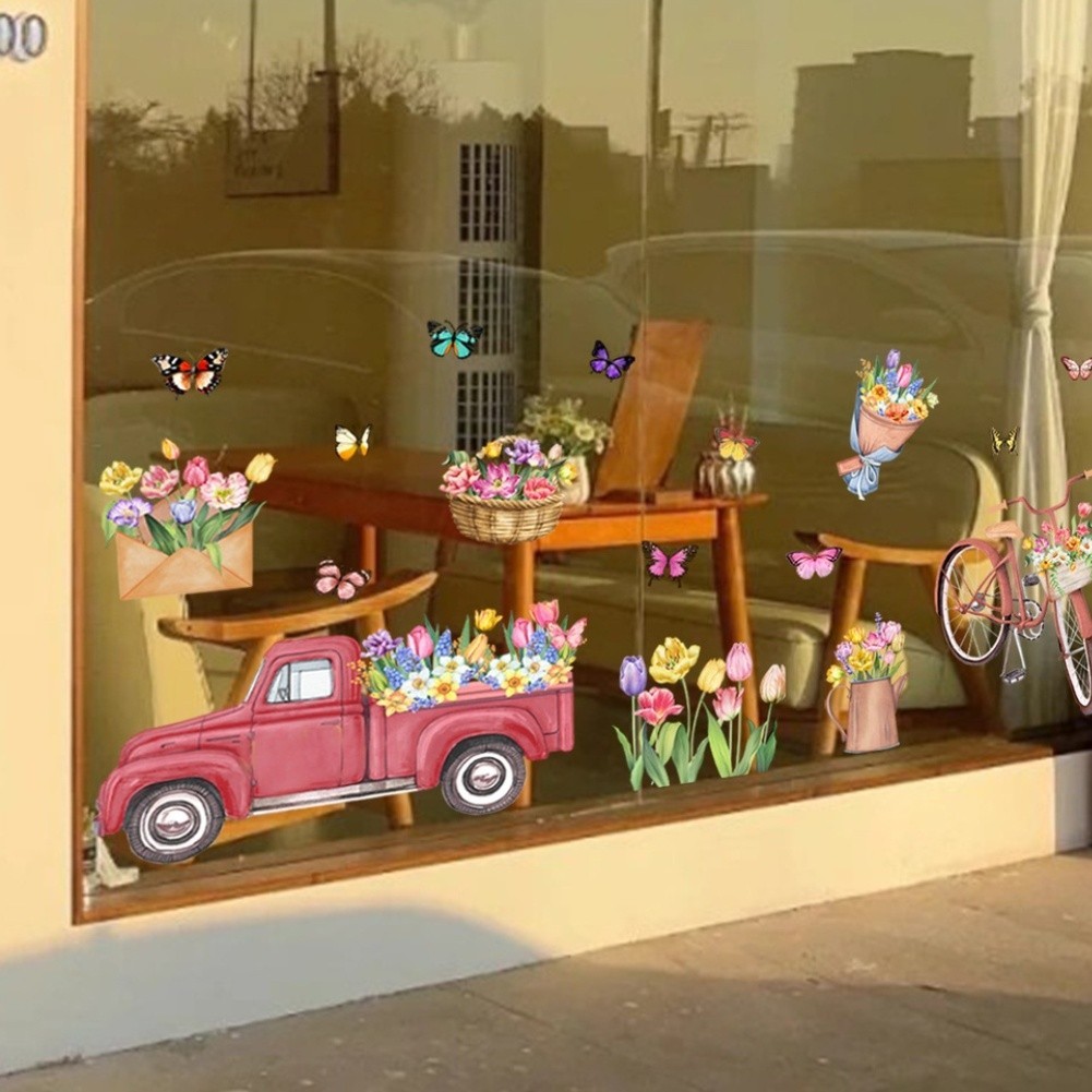 Tulip Spring Theme Static Window Sticker PVC Material 11.81 x 23.62 in