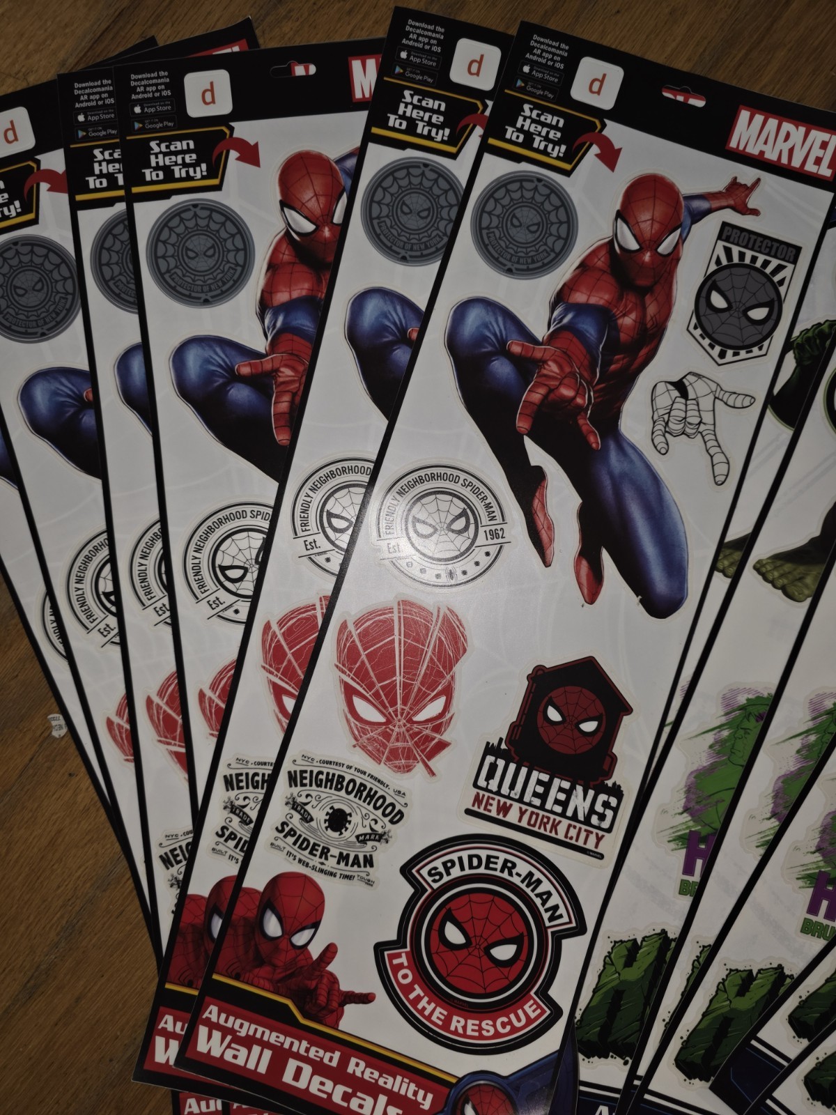 Lot Of 12 Marvel HULK & Spider-Man Augmented Reality Peel & Stick Vinyl Decals