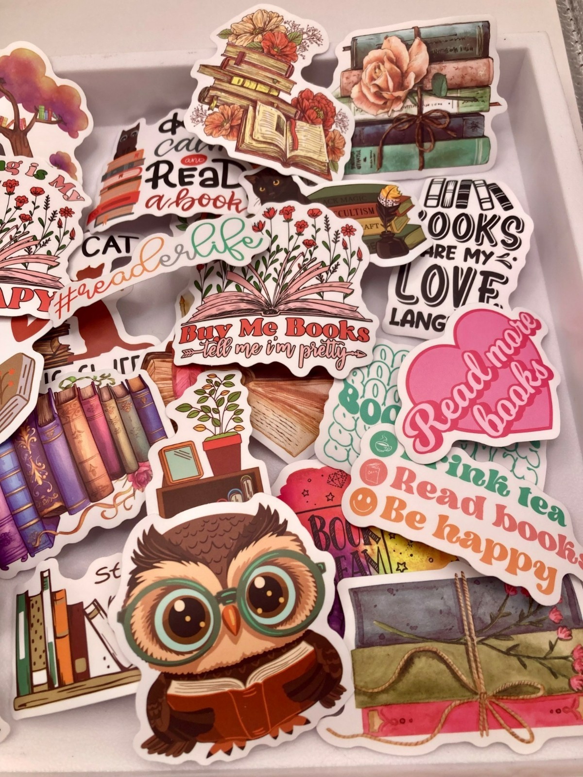 Book Lover-Themed Sticker Pack of 50 -Cats & Quotes For Journals Laptops -120B
