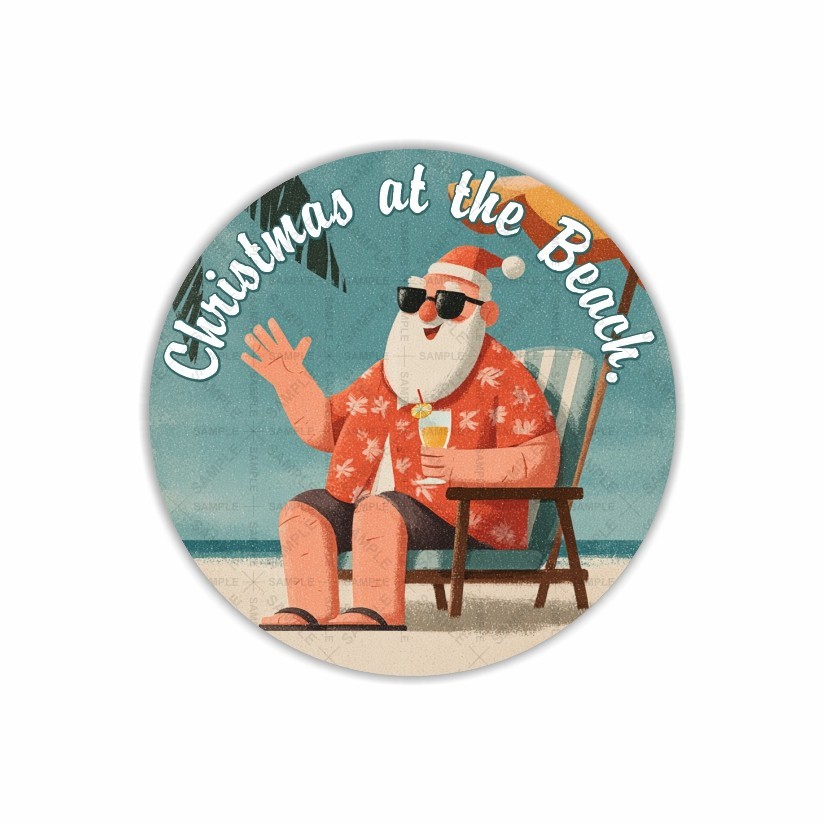Christmas at the Beach, Christmas Round Dot Stickers Set, 1.2" & 1.5"