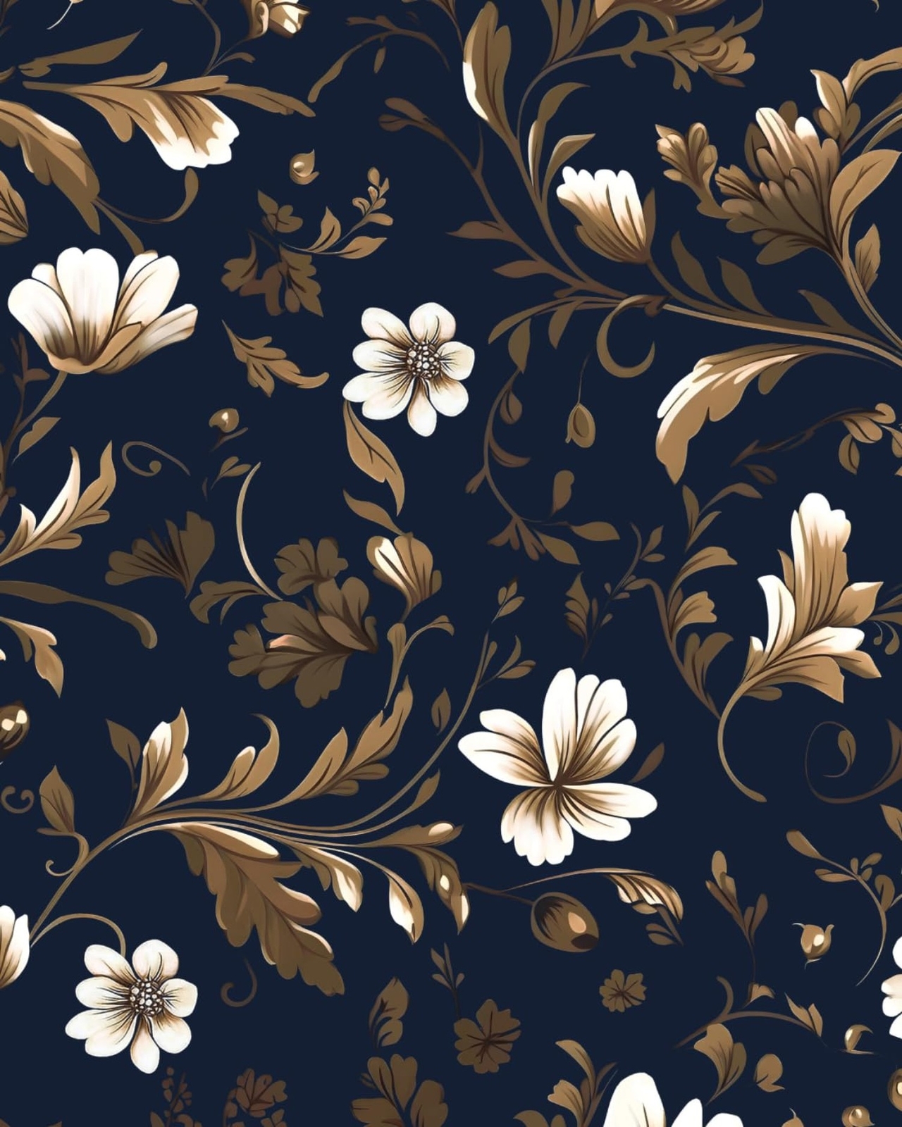 Gold Leaf Wallpaper Peel and Stick Vintage Leaf Contact Paper Dark Blue Flora…