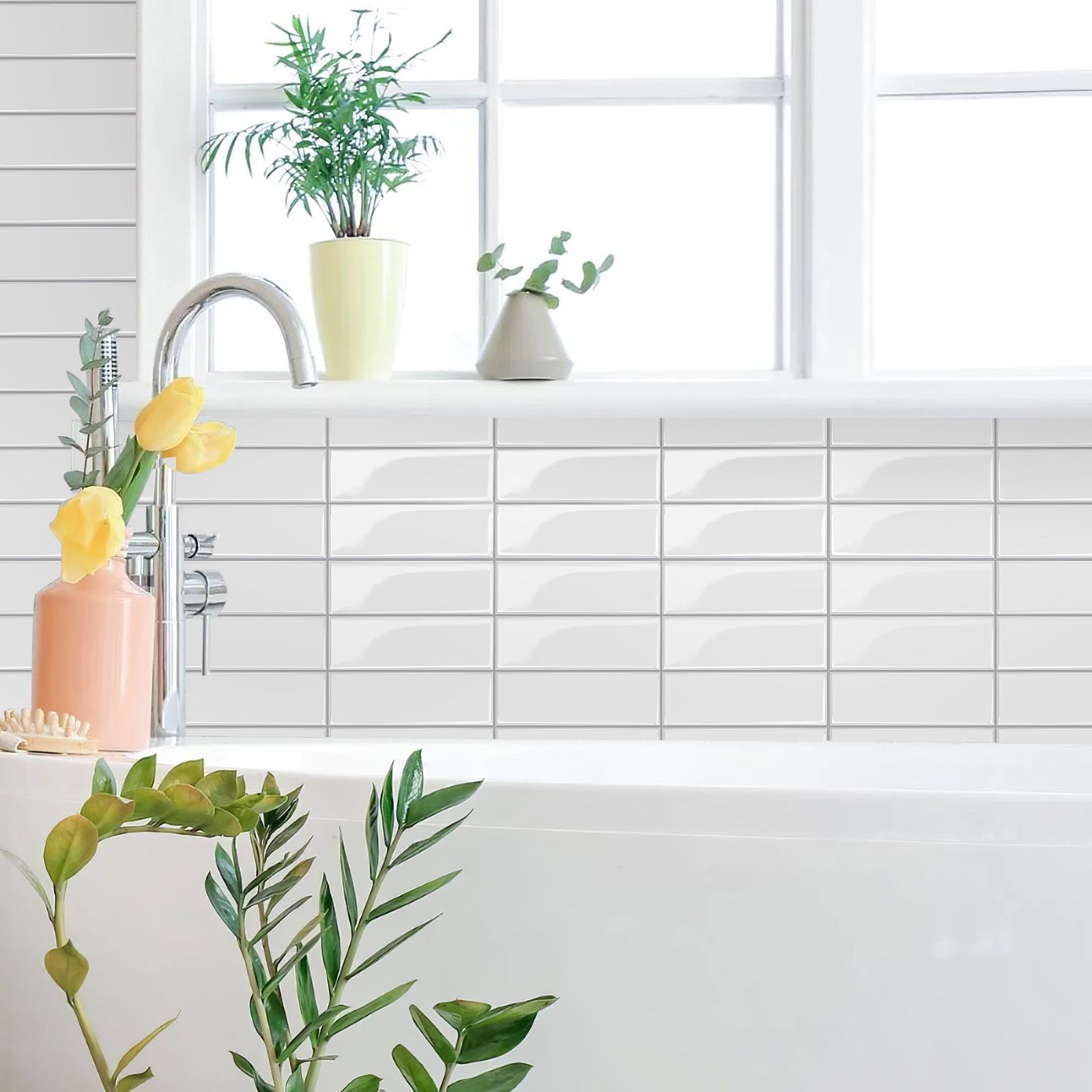 10 Pack 10" White 3D Wall Tiles PVC Self Adhesive Waterproof Kitchen Bathroom