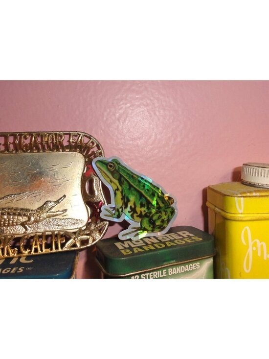 Leopard Frog Sparkle Sticker holographic finish unique handmade
