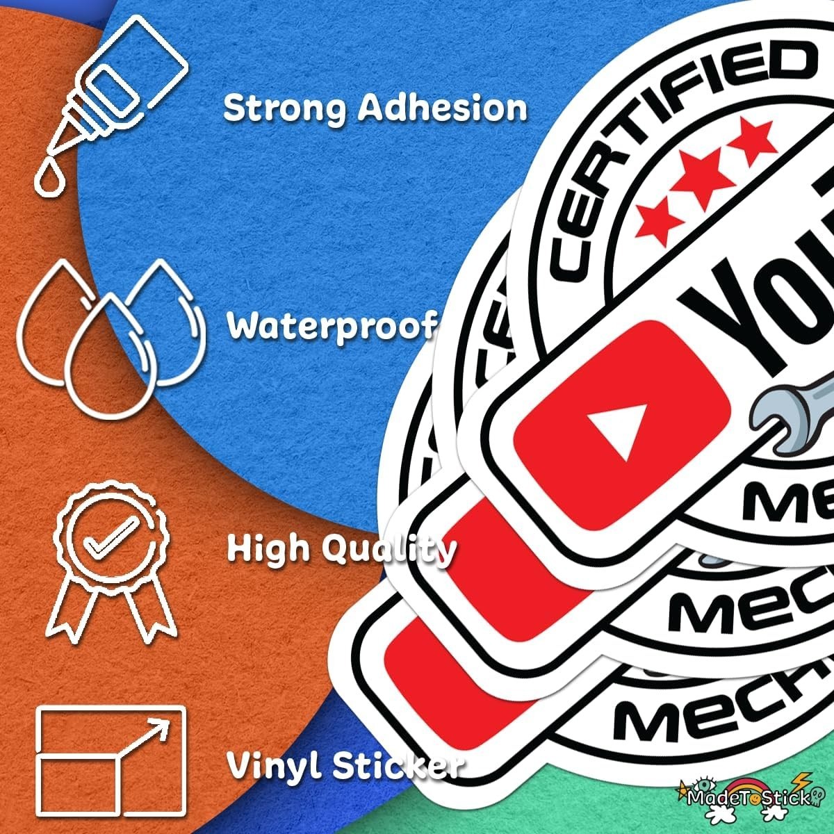 YouTube Certified Mechanic 3-Pack Vinyl Decal Funny Toolbox Car Sticker 1.5"x2"