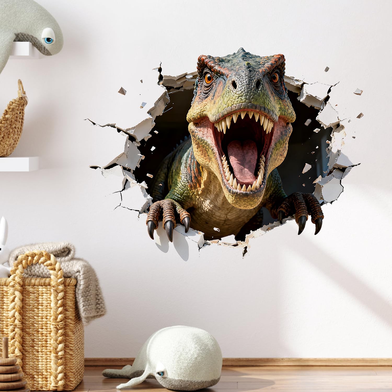 Dinosaur Wall Decals, 3D Large Dino Crack Wall Stickers – Peel and Stick Wall…