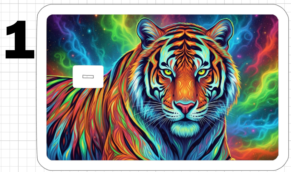 Acid Trip Tiger ATM Debit Credit Gift Card Sticker Skin Rainbow Neon Retro Cat