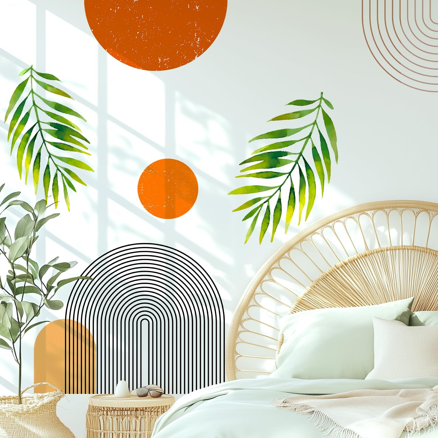 Boho Mid-Century Modern Wall Decals Peel and Stick, Archs Sun Vinyl Wall Stic…